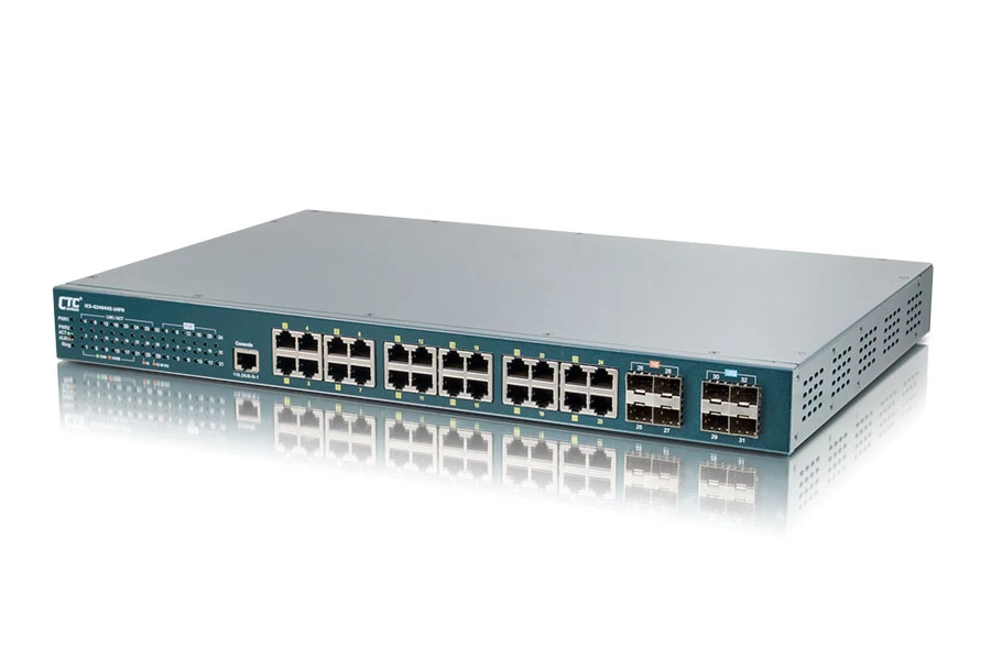 Промышленный управляемый 10G Ethernet коммутатор CTC Union 24x GbE RJ45 + 4x 100/1000Base SFP + 4x 1G/2.5G/10G SFP with 24x PoE 400W 48VDC (ICS-G24044X-24PH)